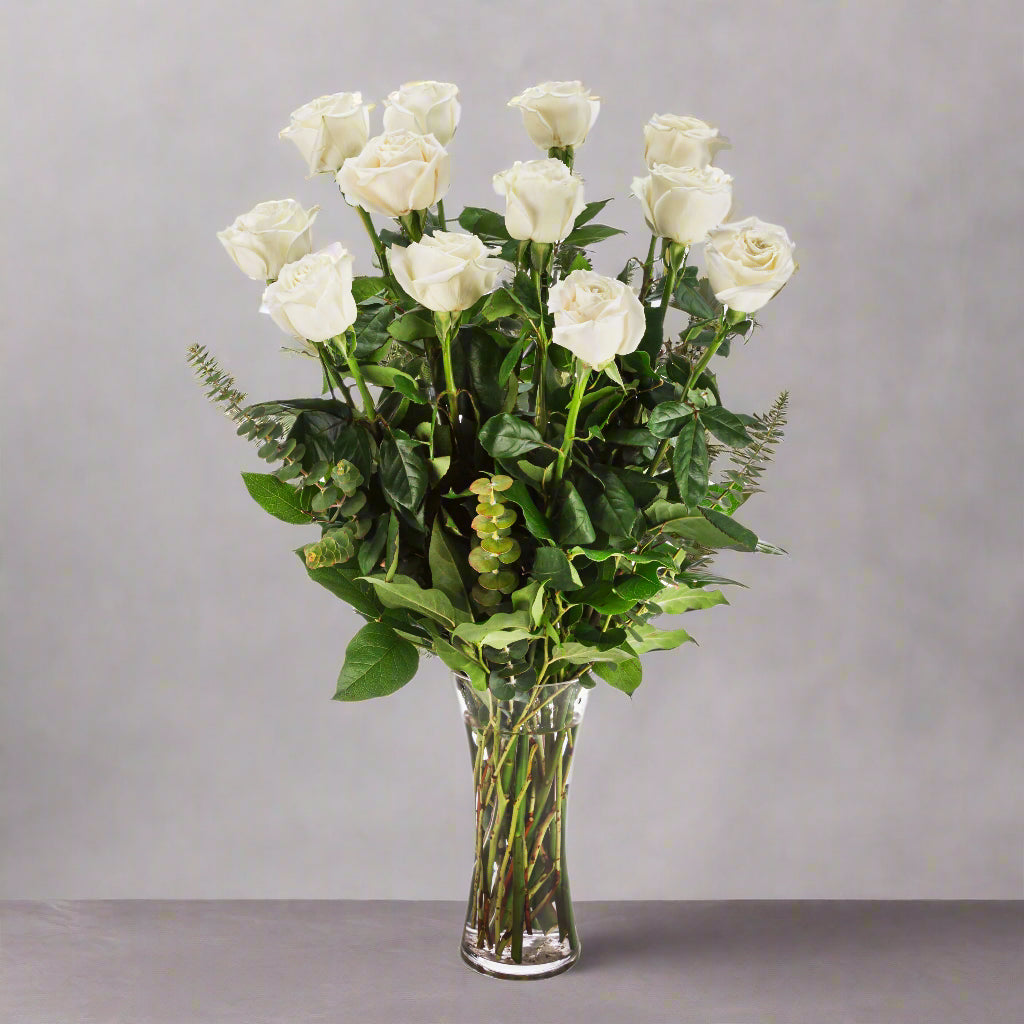 Dozen Long Stemmed White Roses