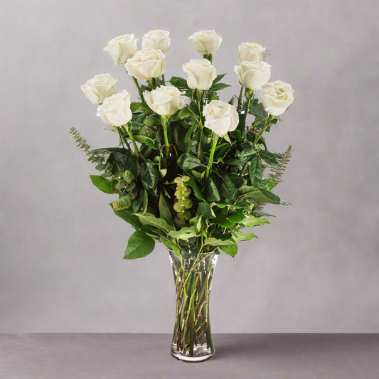 Dozen Long Stemmed White Roses